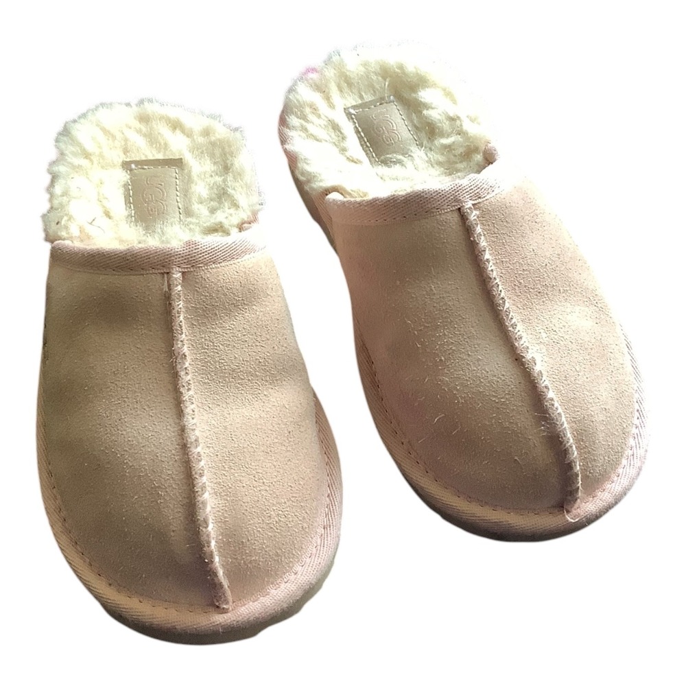 UGG Kids Tasman II Suede Slippers Pink Scuff Sheepskin Lining 1125388K Size 12